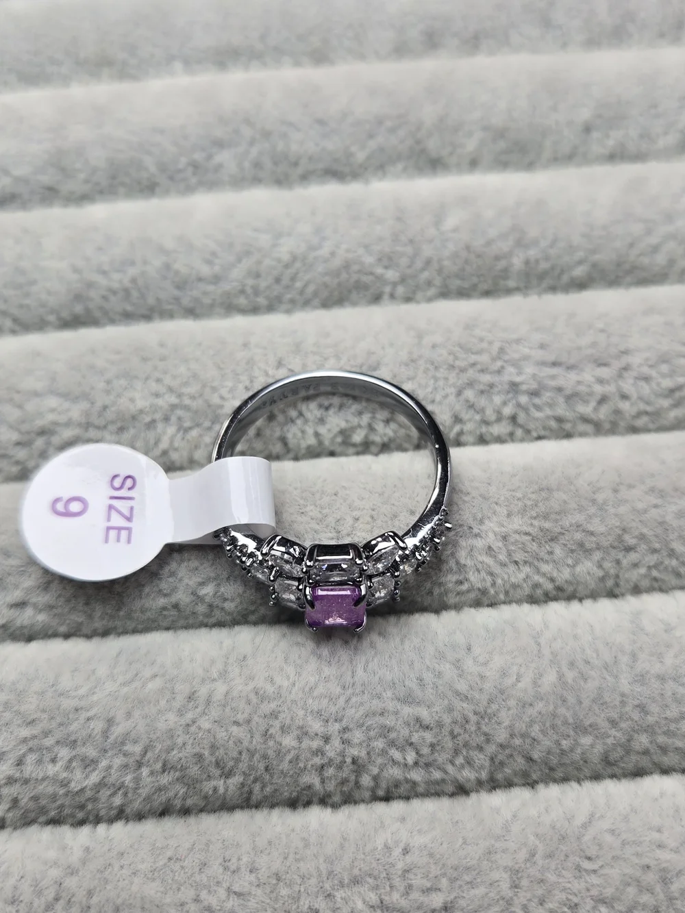 Size 9 Amethyst Ice Crystal and Diamond Cubic Zirconia Hematite Plated Bomb Part